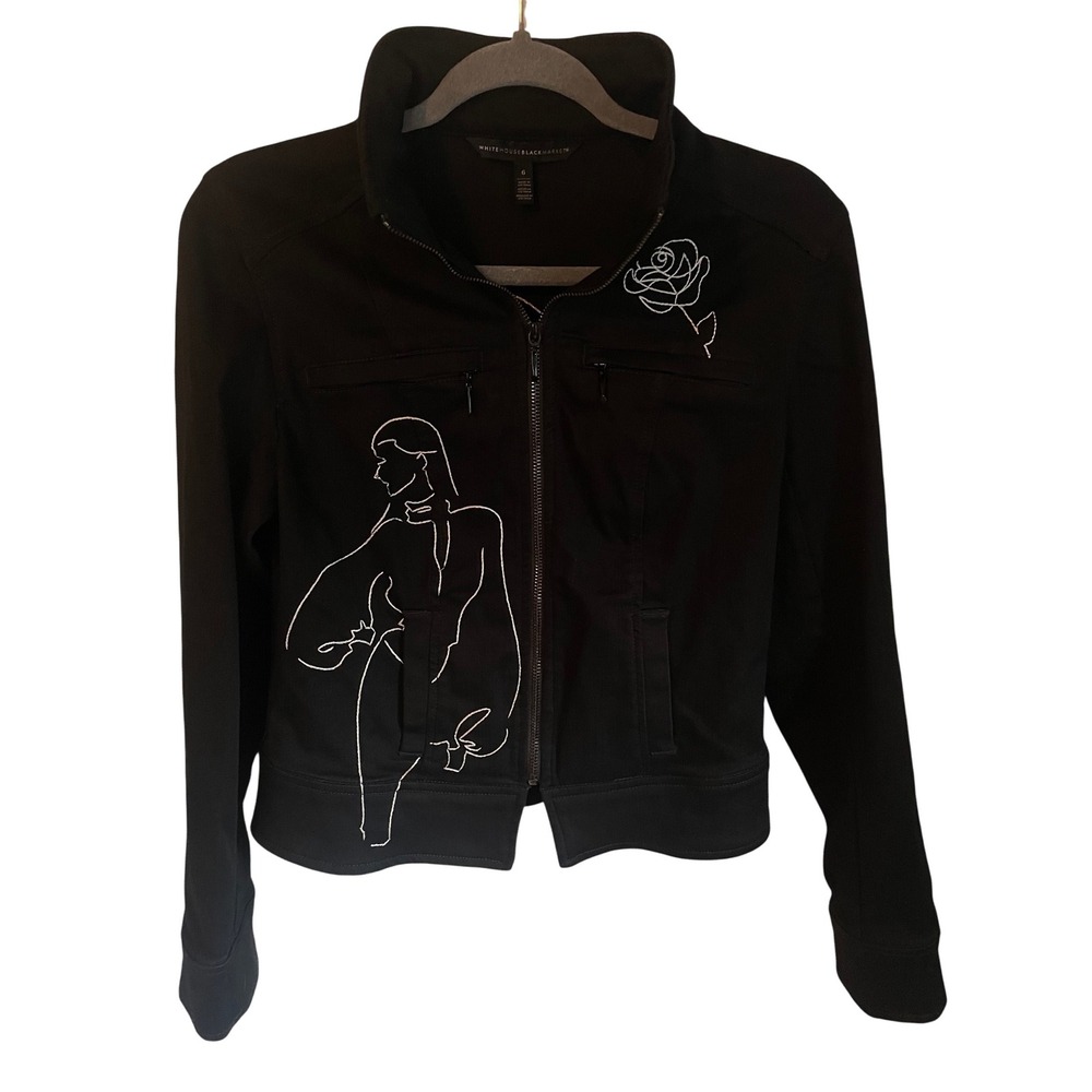 White House Black Market 35th Anniversary Embroidered Moto Jacket Size 6